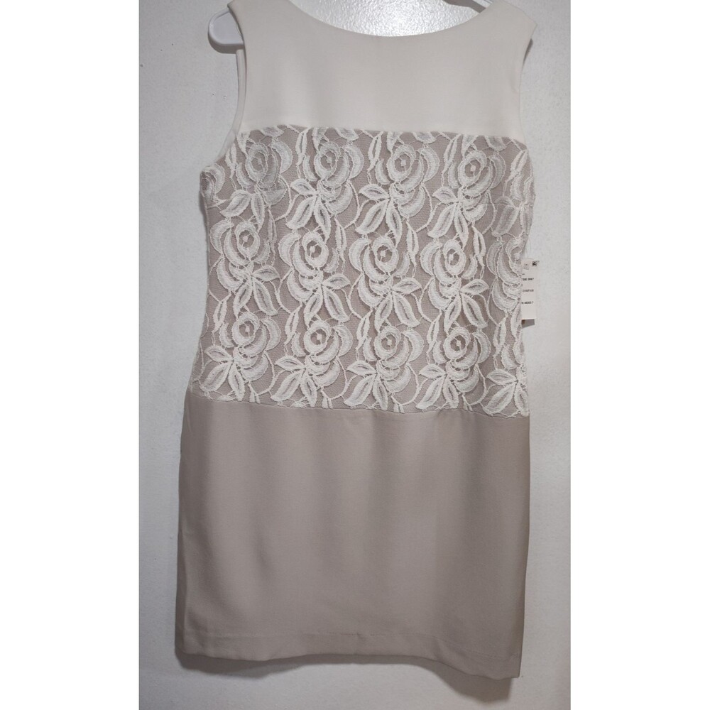 Studio One  Women's Tan Ivory Sleeveless Floral Lace Lined Sheath Dress Size 12